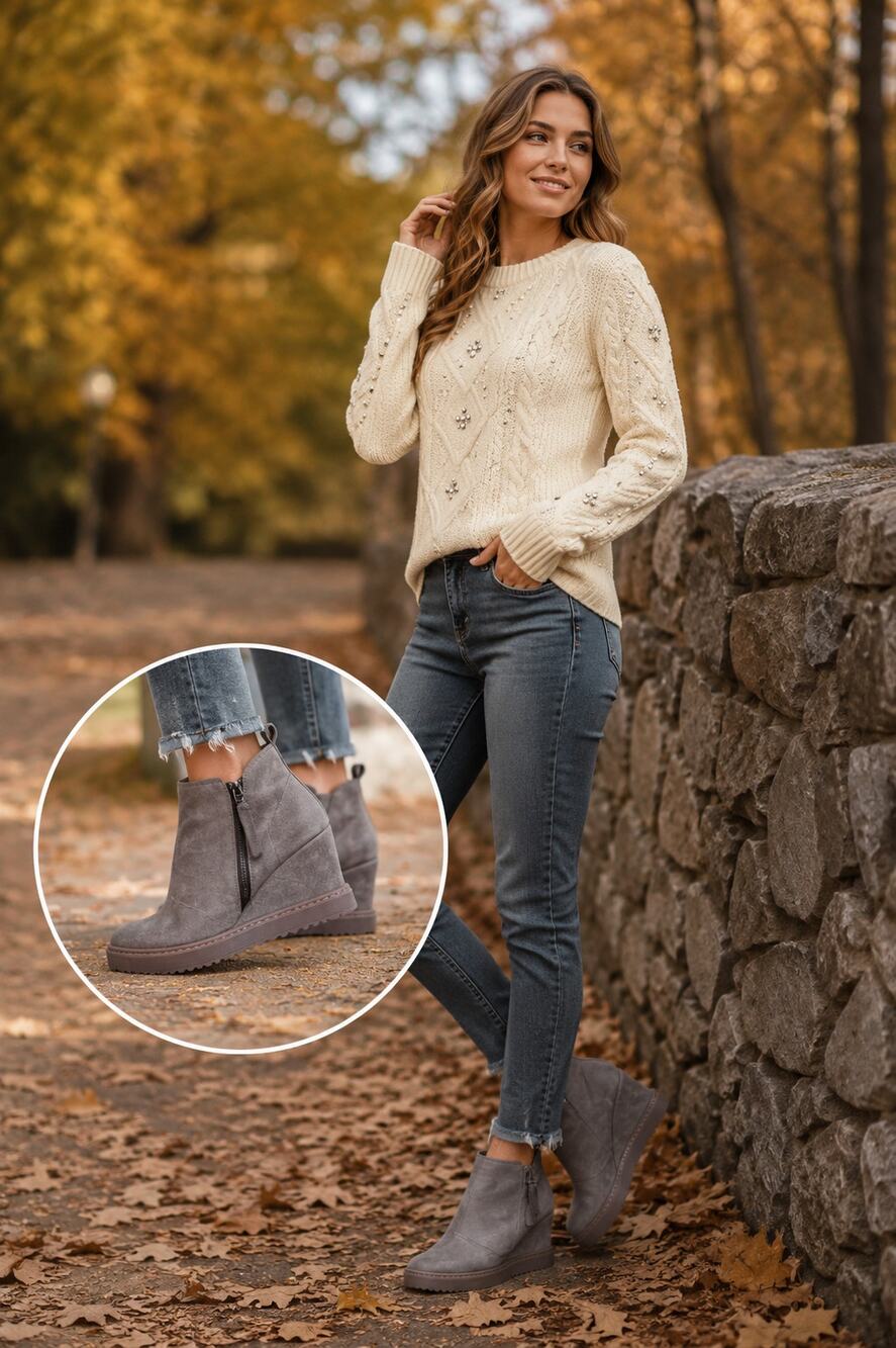SOFFT Suede Ankle Booties Women 8 Taupe‎ Side Zip Comfort Lug Sole Boots